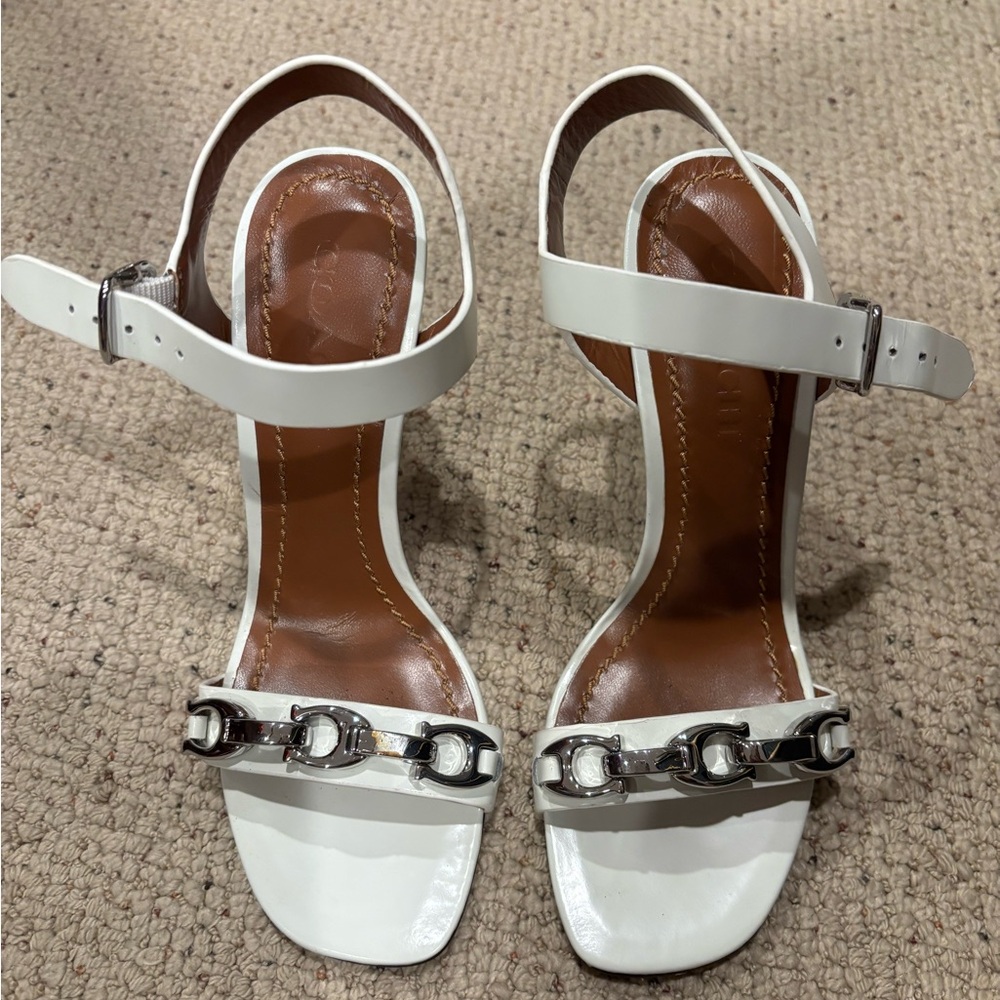 Coach White Heels with Silver Chain Detail - Picture 3 of 11